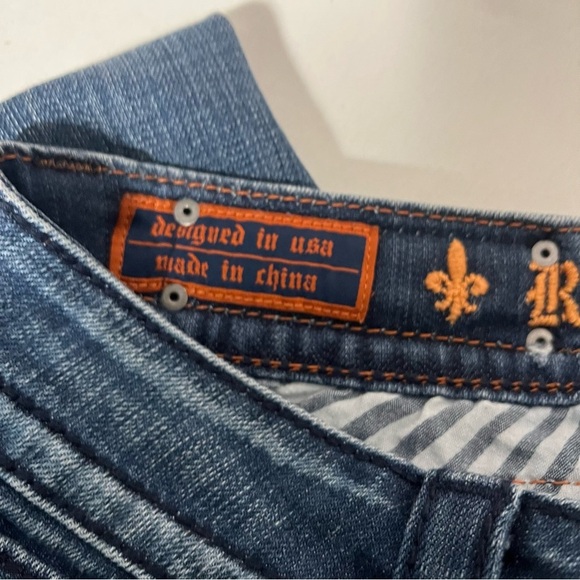 Rock Revival Jen Boot Jeans Sz 29 Faux Leather Embroidered Back Flap Pockets EUC - Picture 9 of 15